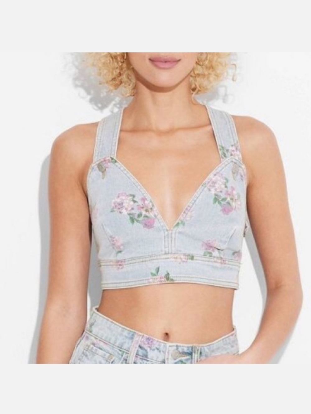 Wild Fable‎ Floral Cropped Denim Top
